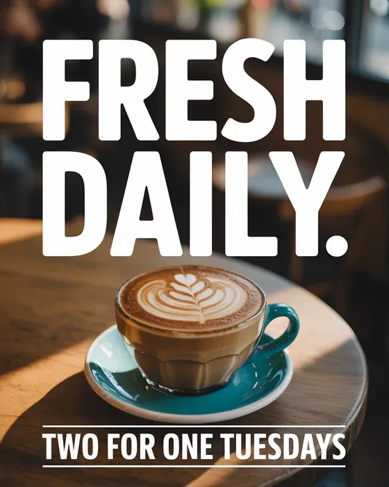 Example marketing poster for a sample coffee shop: Fresh Daily, made by Spark