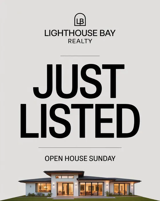 Example marketing poster for the sample brand Lighthouse Bay Realty: Just Listed, made by Spark