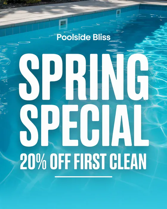 Example marketing poster for the sample brand Poolside Bliss: Spring Special 20% off, made by Spark