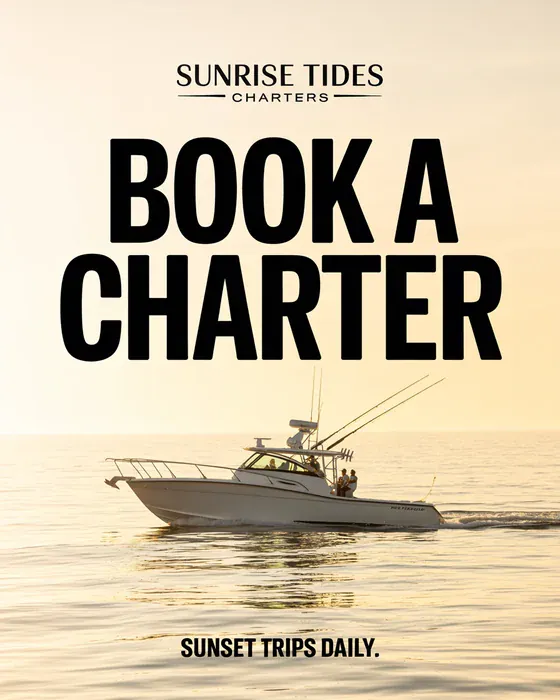 Example marketing poster for the sample brand Sunrise Tides Charters: Book a Charter, made by Spark