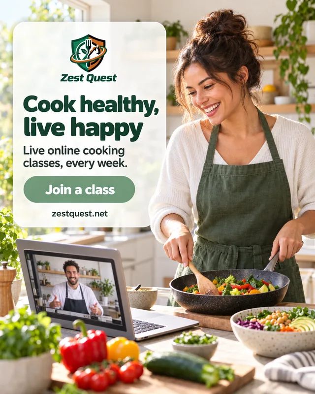 A social post Spark made for Zest Quest, online cooking classes: Cook healthy, live happy